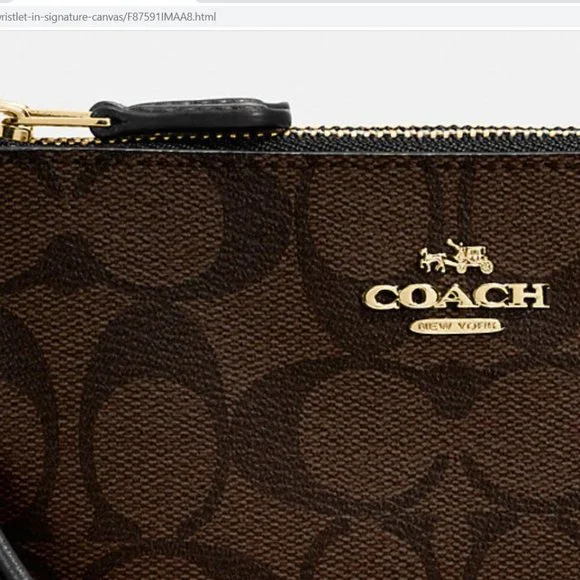 NWT COACH Double Corner Zip Wristlet In Signature Canvas in Brown/Black - Picture 3 of 5